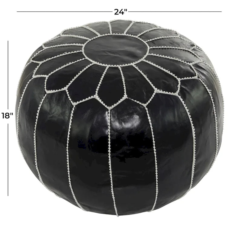 Pouf Bohème en Cuir Véritable avec Broderies Florales
