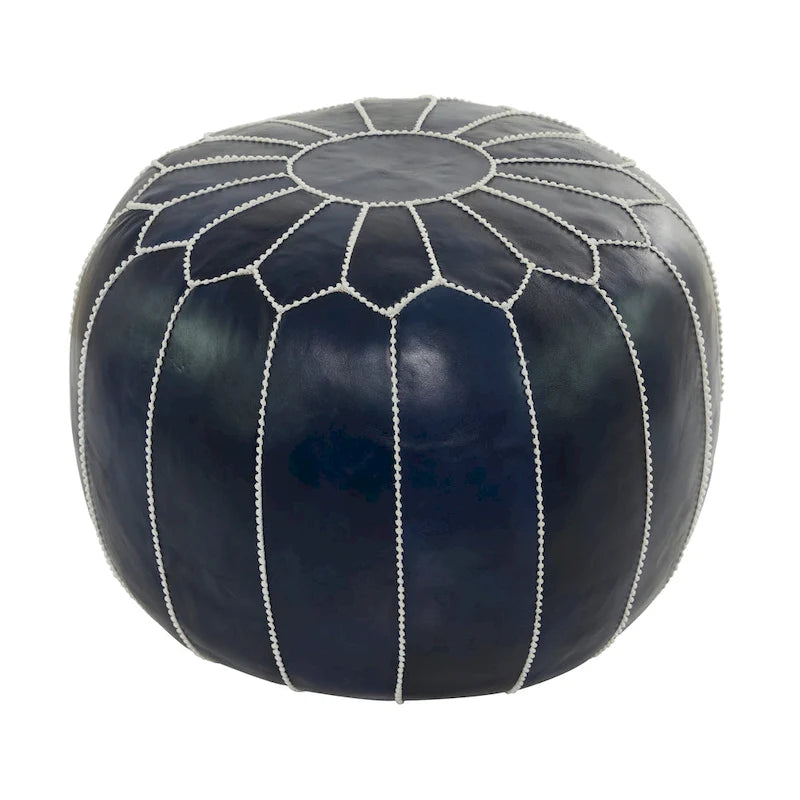Pouf Bohème en Cuir Véritable avec Broderies Florales