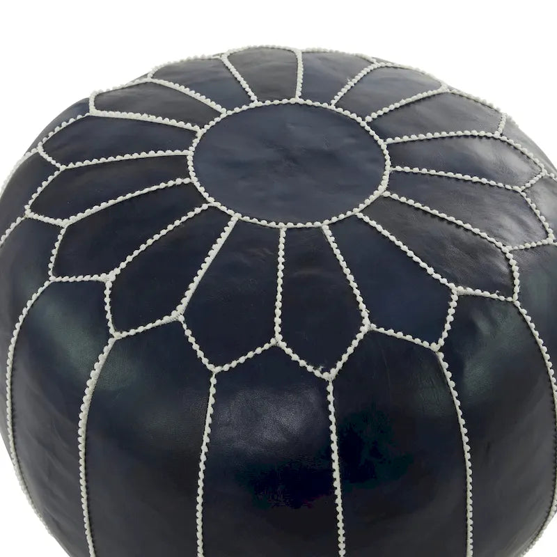 Pouf Bohème en Cuir Véritable avec Broderies Florales