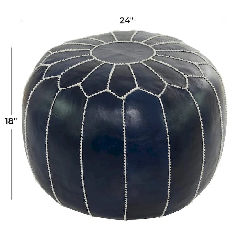 Pouf Bohème en Cuir Véritable avec Broderies Florales