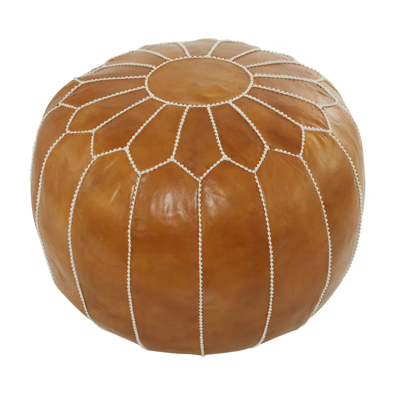 Pouf Bohème en Cuir Véritable avec Broderies Florales
