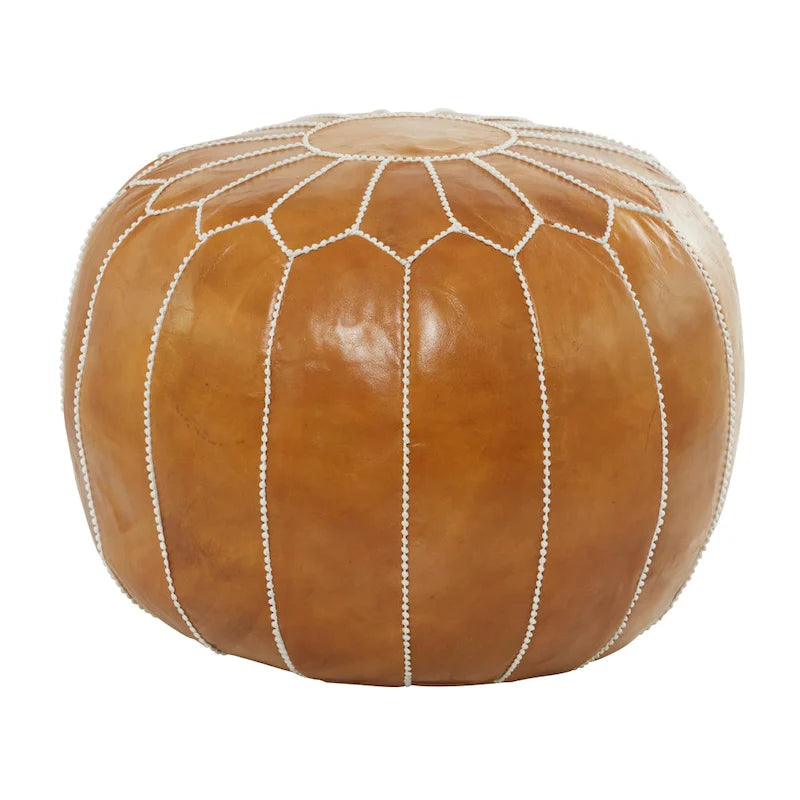 Pouf Bohème en Cuir Véritable avec Broderies Florales