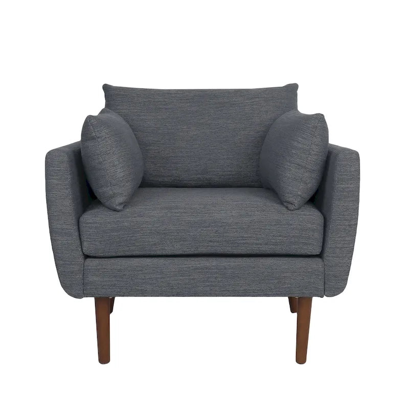 Fauteuil Club Rembourré avec Coussins Décoratifs et Pieds en Noyer