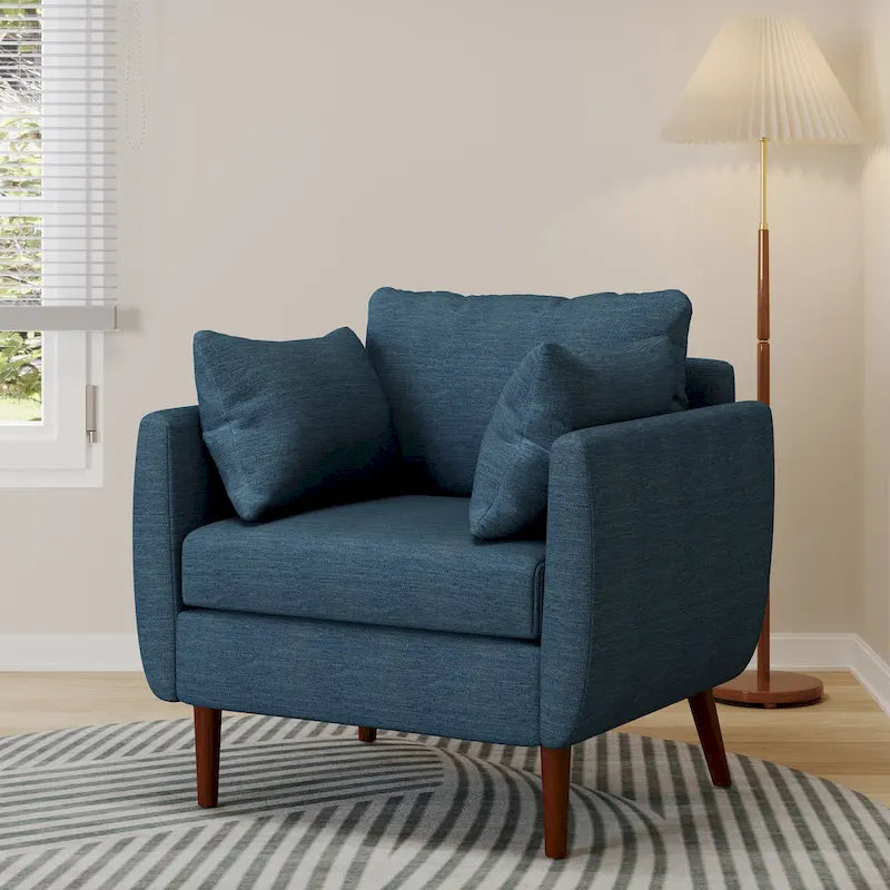 Fauteuil Club Rembourré avec Coussins Décoratifs et Pieds en Noyer