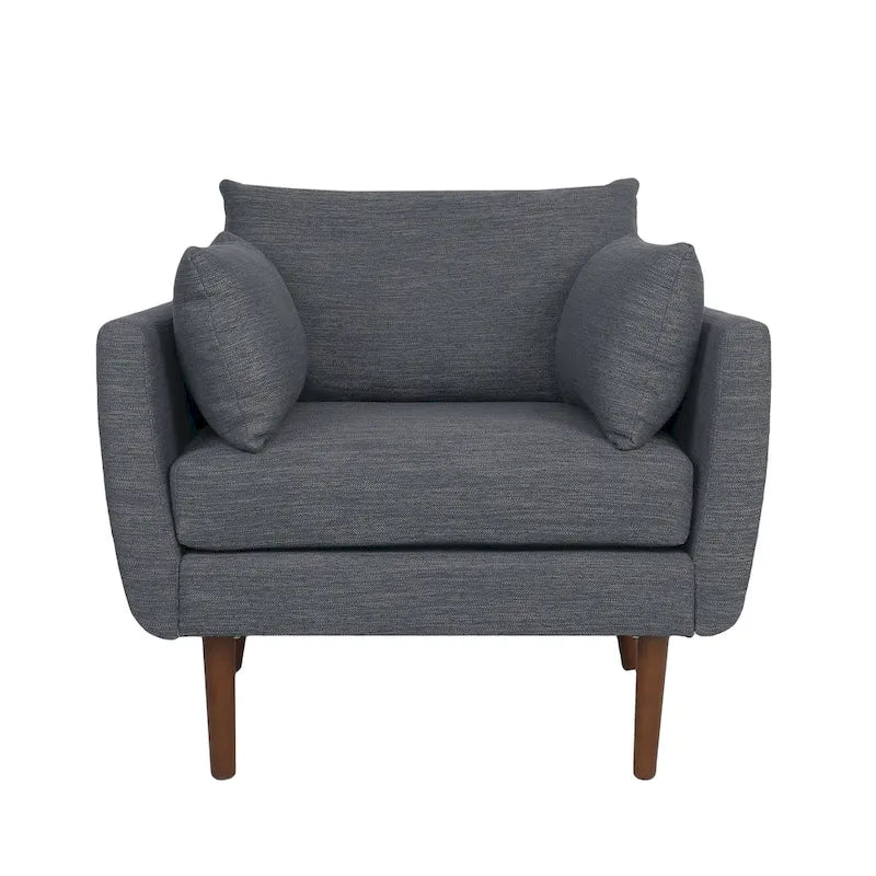 Fauteuil Club Rembourré avec Coussins Décoratifs et Pieds en Noyer