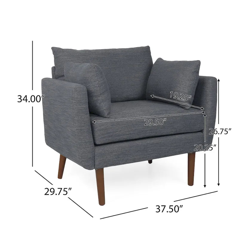 Fauteuil Club Rembourré avec Coussins Décoratifs et Pieds en Noyer