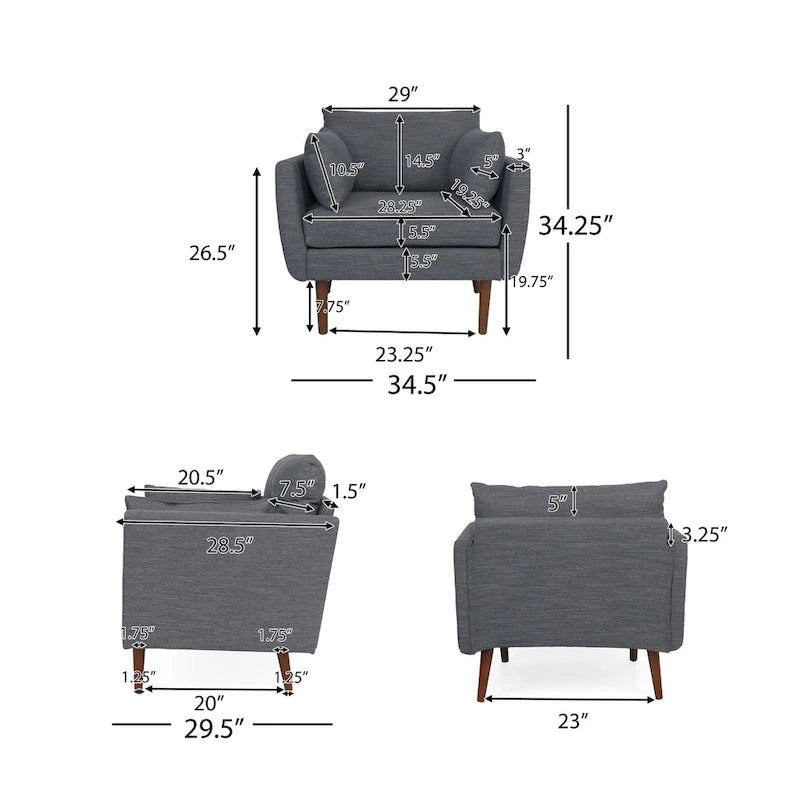 Fauteuil Club Rembourré avec Coussins Décoratifs et Pieds en Noyer