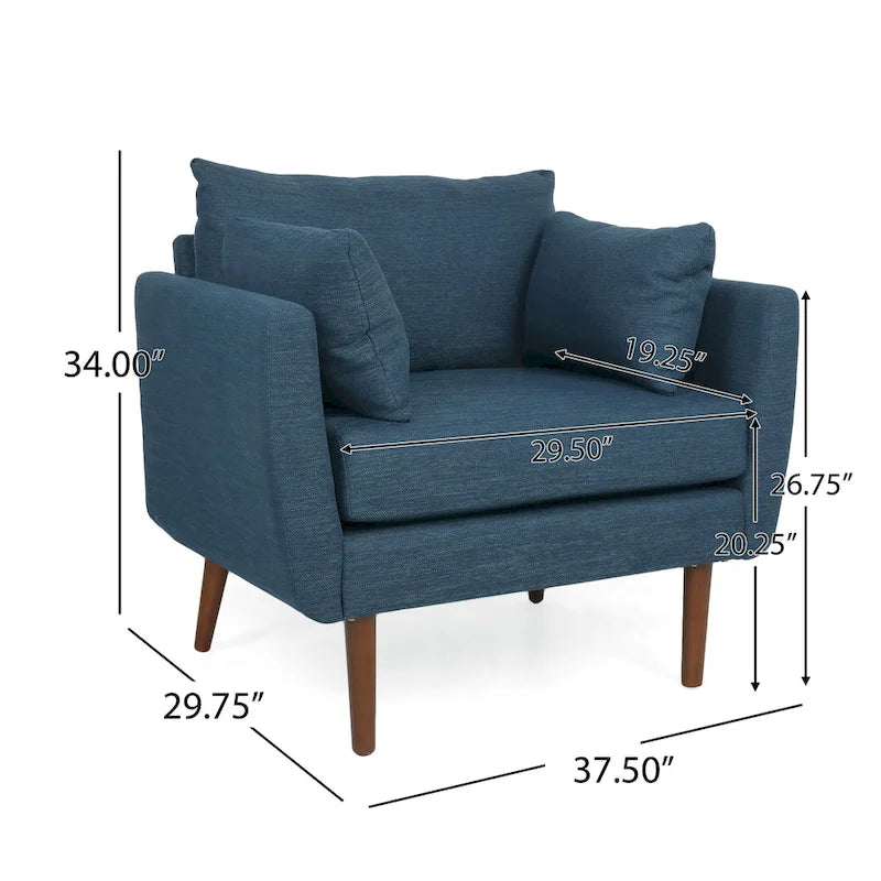 Fauteuil Club Rembourré avec Coussins Décoratifs et Pieds en Noyer