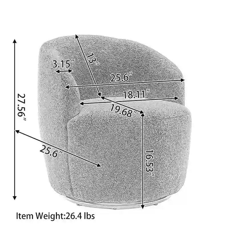 Fauteuil d'appoint pivotant en tissu Teddy, fauteuil club