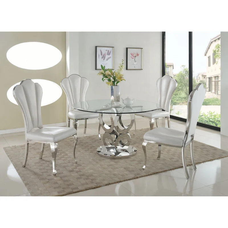 Table à manger ronde en verre de 51" avec base annulaire découpée au laser