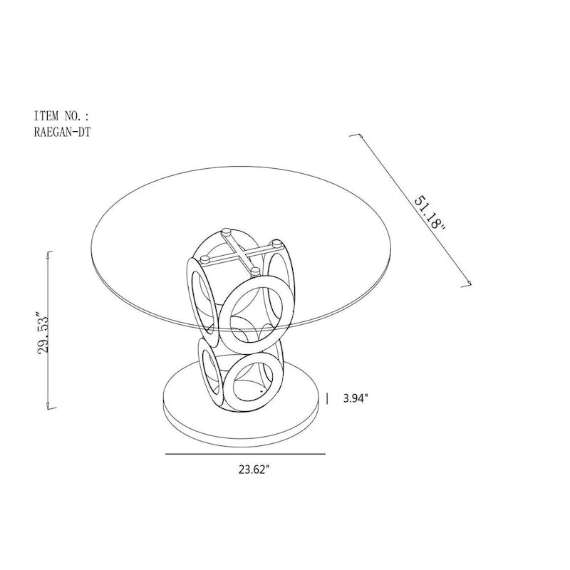 Table à manger ronde en verre de 51" avec base annulaire découpée au laser