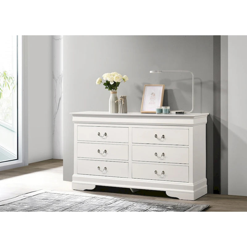 Commode classique à 6 tiroirs avec moulures incurvées