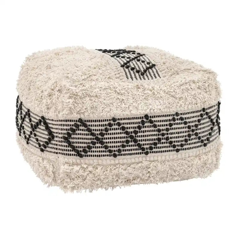 Pouf Bohème en Coton Tressé - Beige et Noir