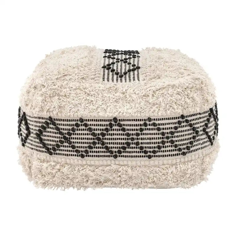 Pouf Bohème en Coton Tressé - Beige et Noir
