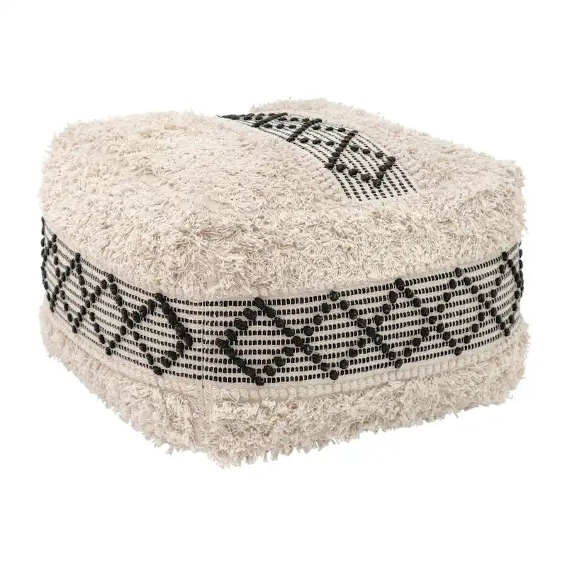 Pouf Bohème en Coton Tressé - Beige et Noir
