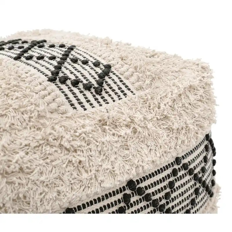 Pouf Bohème en Coton Tressé - Beige et Noir
