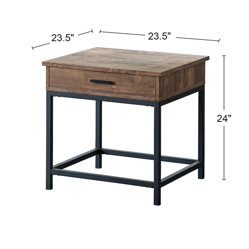 Table d'appoint en bois à 1 tiroir, chêne brun et noir sablé