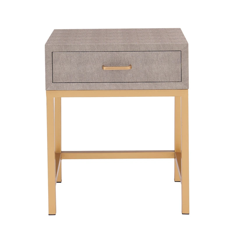 Table d'appoint à 1 tiroir effet galuchat avec piètement doré