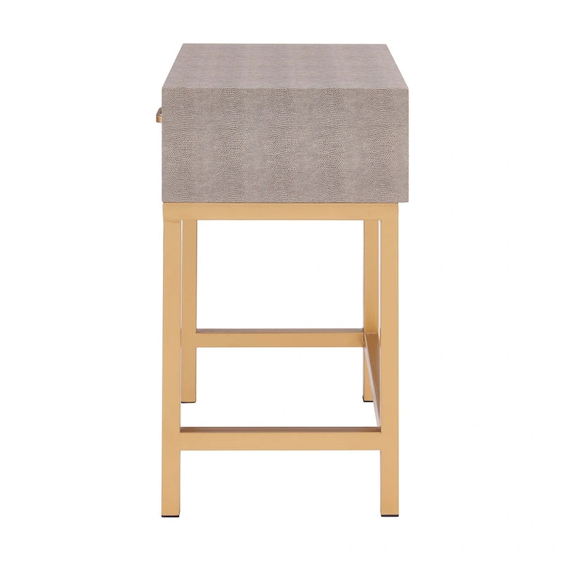Table d'appoint à 1 tiroir effet galuchat avec piètement doré