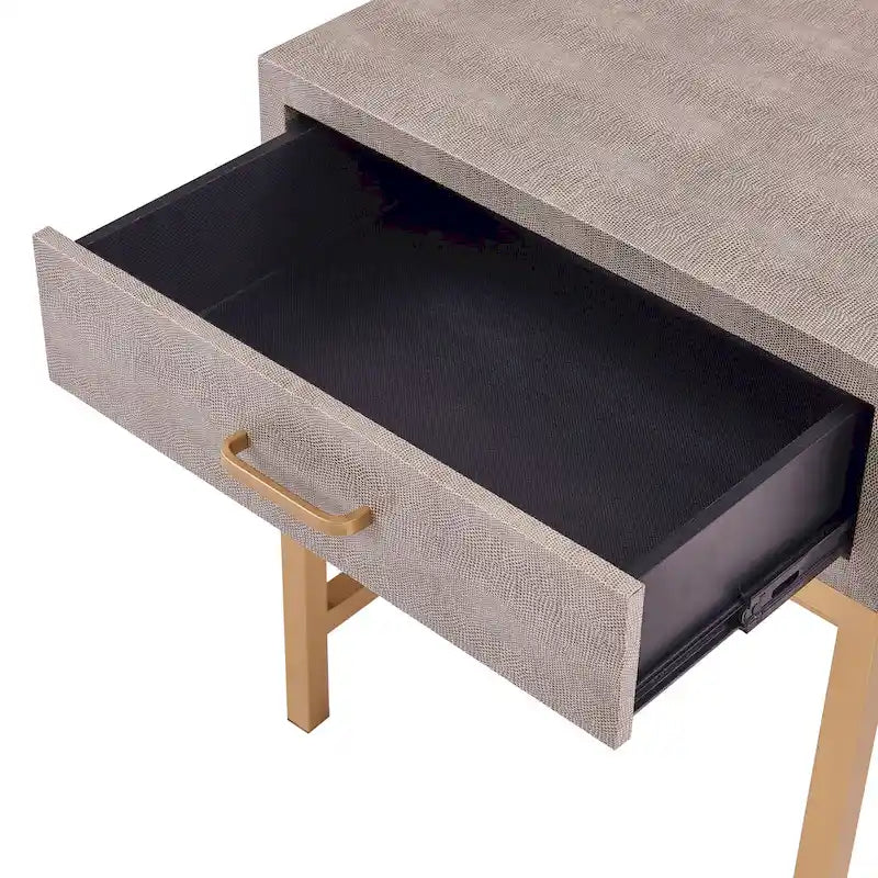 Table d'appoint à 1 tiroir effet galuchat avec piètement doré