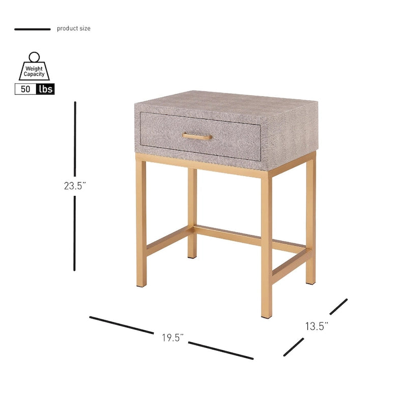 Table d'appoint à 1 tiroir effet galuchat avec piètement doré