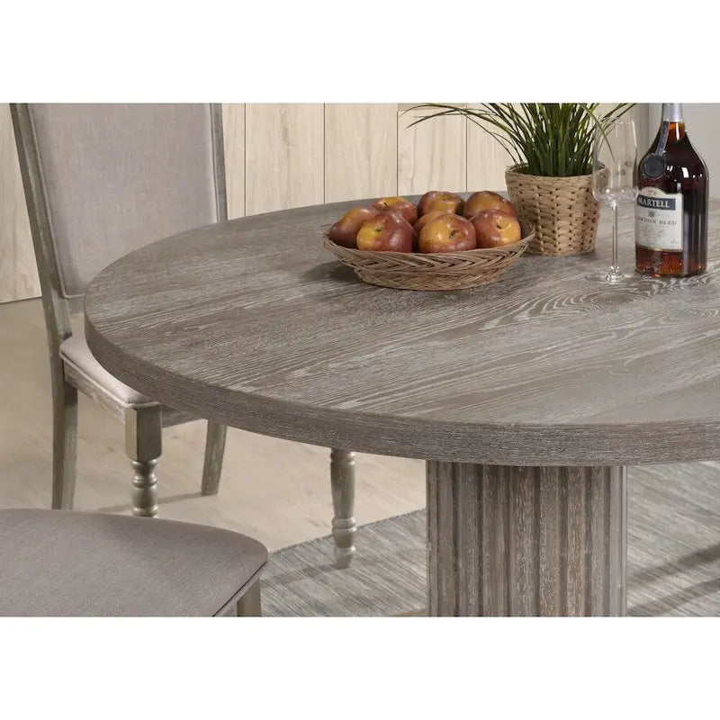 Table à manger sur pied ronde en bois gris recyclé