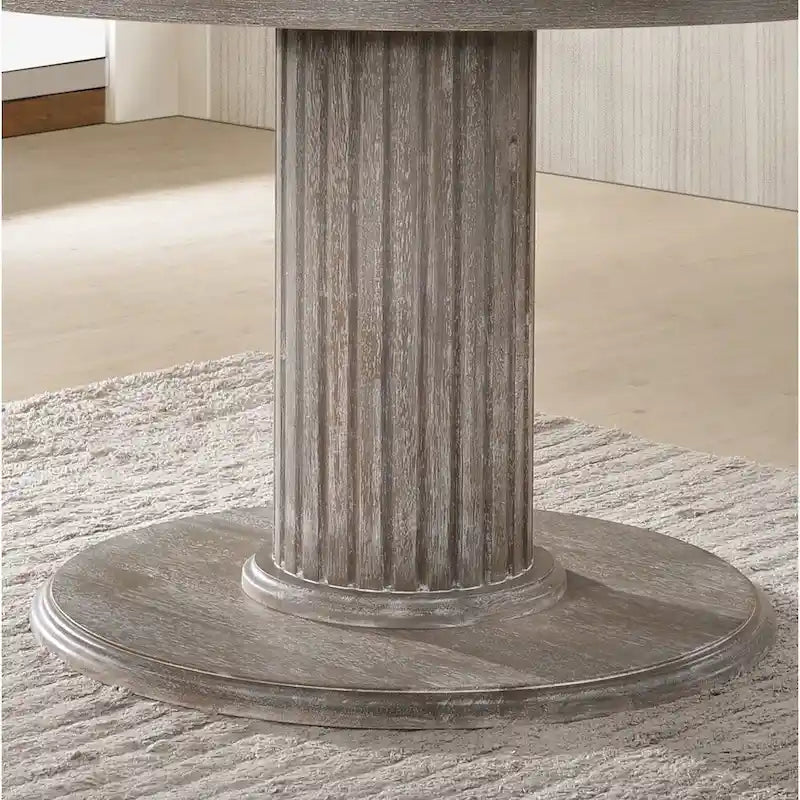 Table à manger sur pied ronde en bois gris recyclé