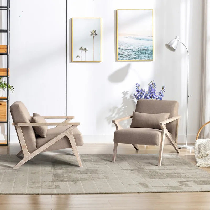Fauteuil d'appoint en bois massif rembourré