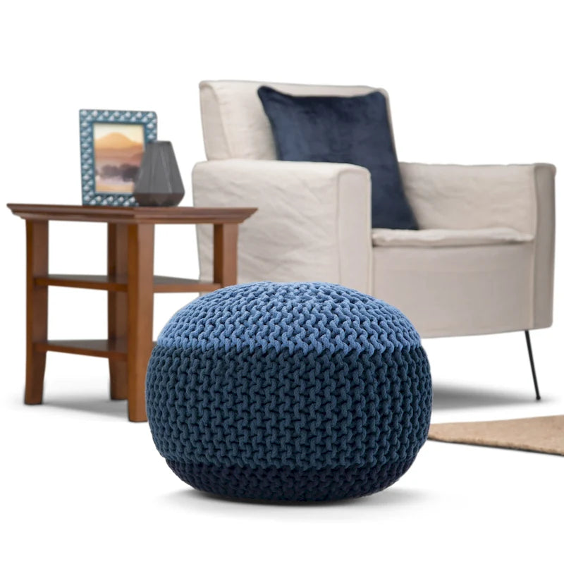 Pouf tricoté rond bohème