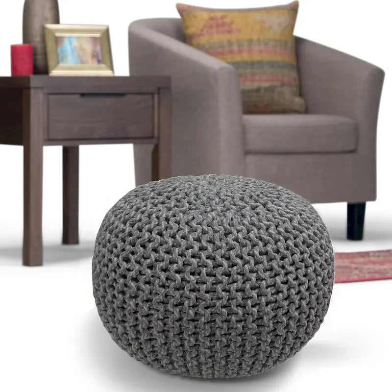 Pouf tricoté rond bohème