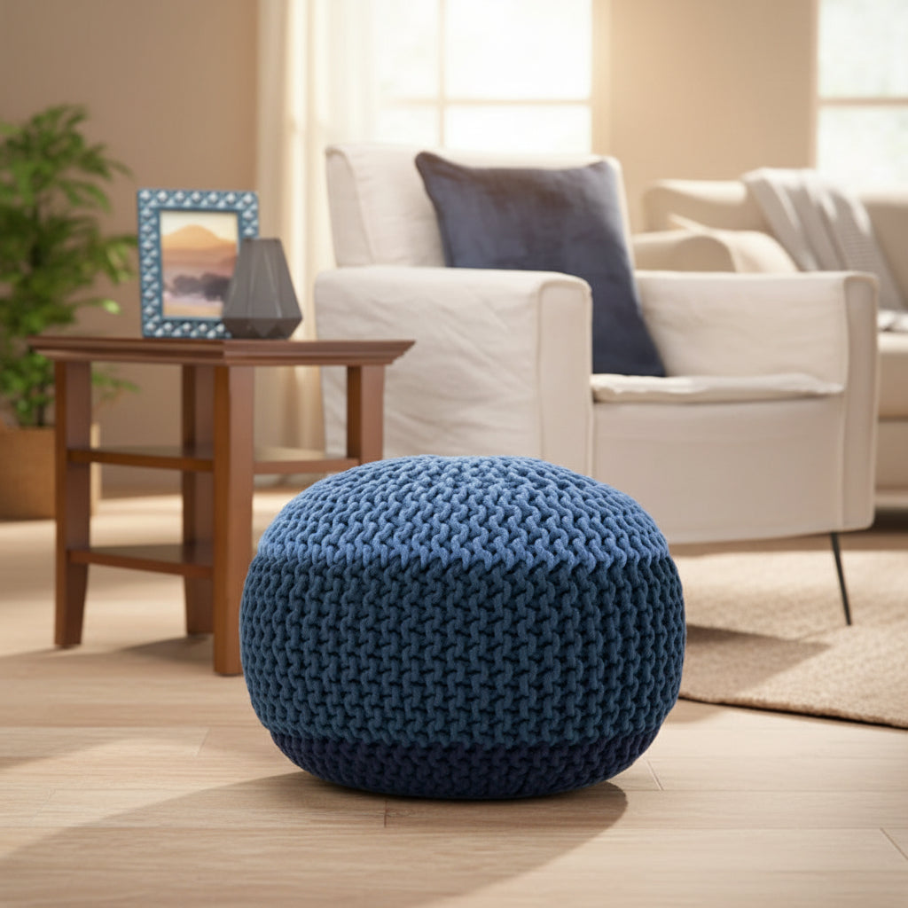 WYNDENHALL Rigby Boho Round Hand Knit Pouf