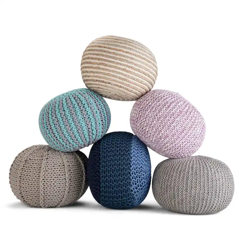 Pouf tricoté rond bohème