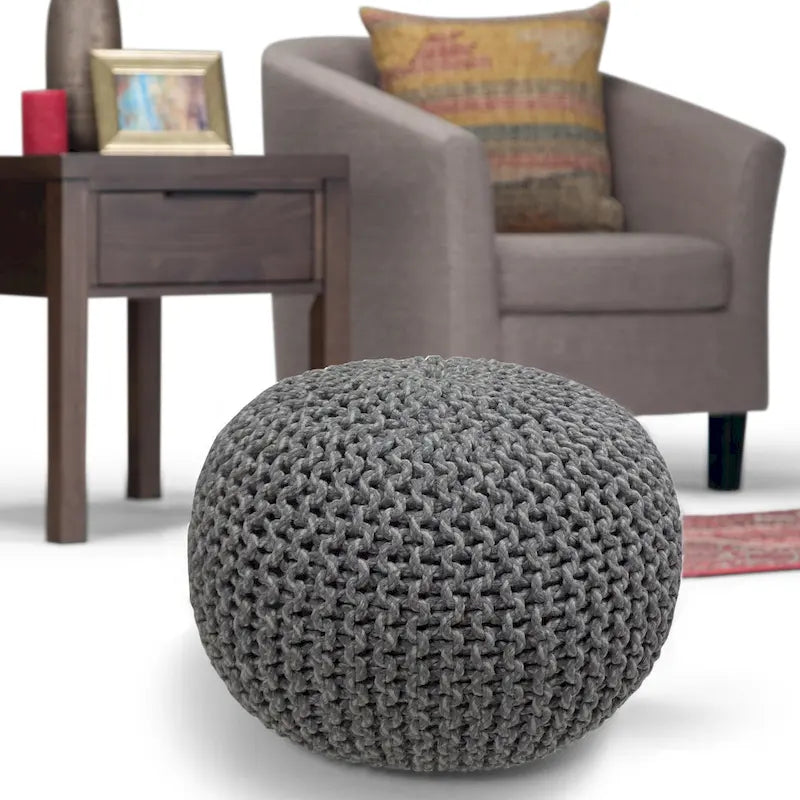 Pouf tricoté rond bohème
