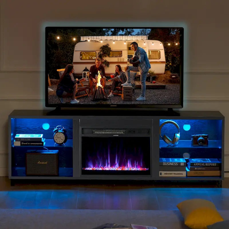 Meuble TV de 173 cm avec cheminée électrique encastrable de 58 cm