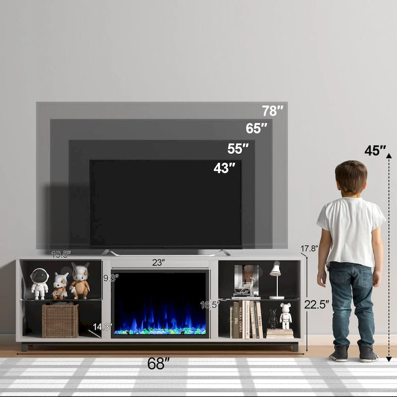 Meuble TV de 173 cm avec cheminée électrique encastrable de 58 cm