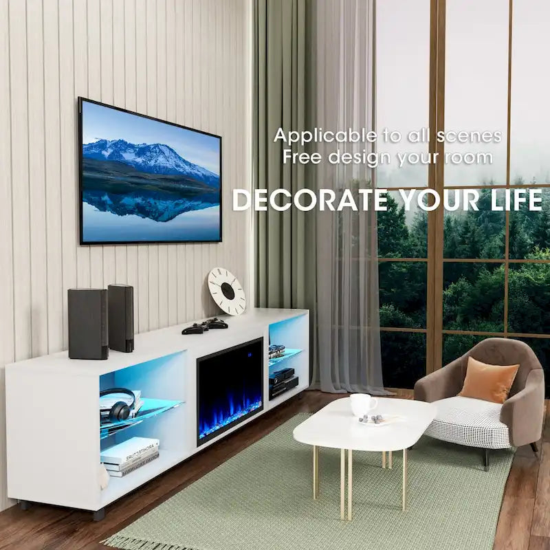 Meuble TV de 173 cm avec cheminée électrique encastrable de 58 cm