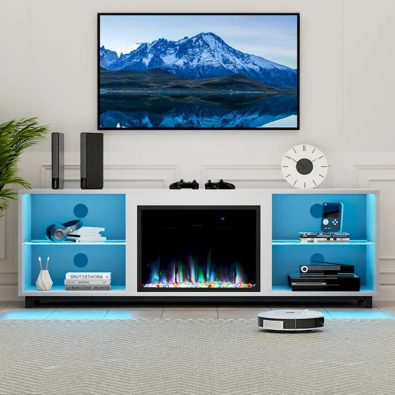 Meuble TV de 173 cm avec cheminée électrique encastrable de 58 cm