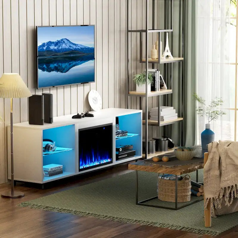 Meuble TV de 173 cm avec cheminée électrique encastrable de 58 cm