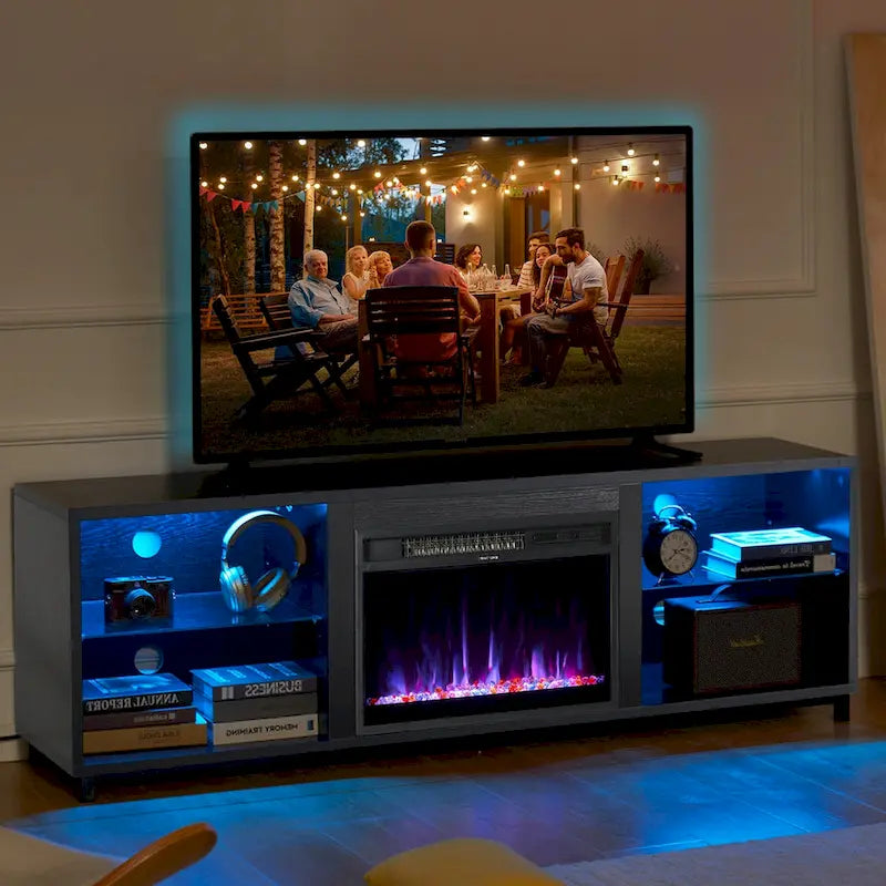 Meuble TV de 173 cm avec cheminée électrique encastrable de 58 cm