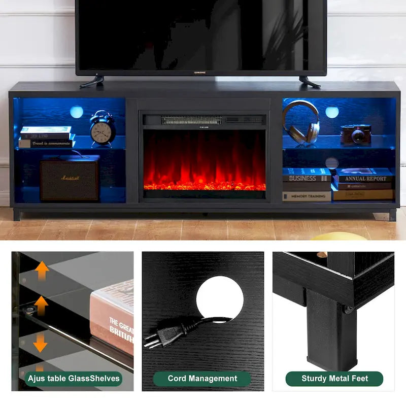 Meuble TV de 173 cm avec cheminée électrique encastrable de 58 cm
