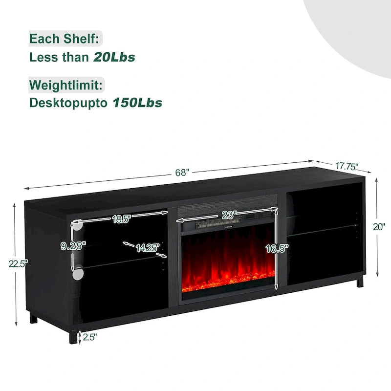 Meuble TV de 173 cm avec cheminée électrique encastrable de 58 cm