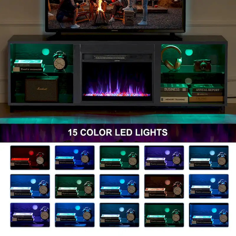 Meuble TV de 173 cm avec cheminée électrique encastrable de 58 cm