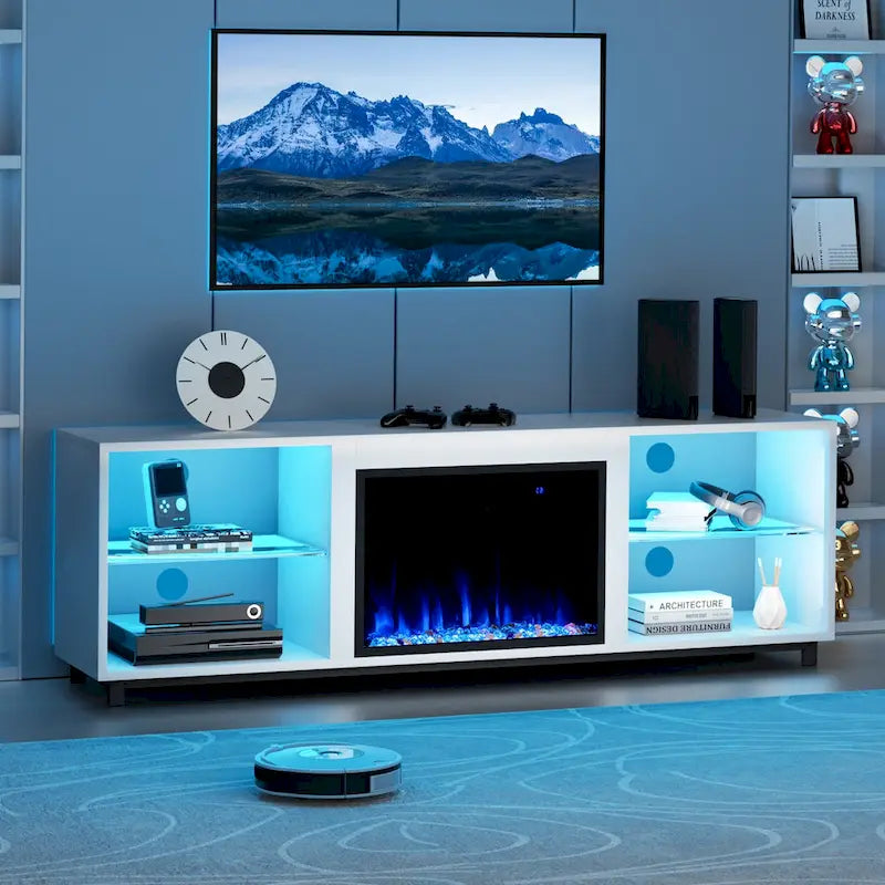 Meuble TV de 173 cm avec cheminée électrique encastrable de 58 cm