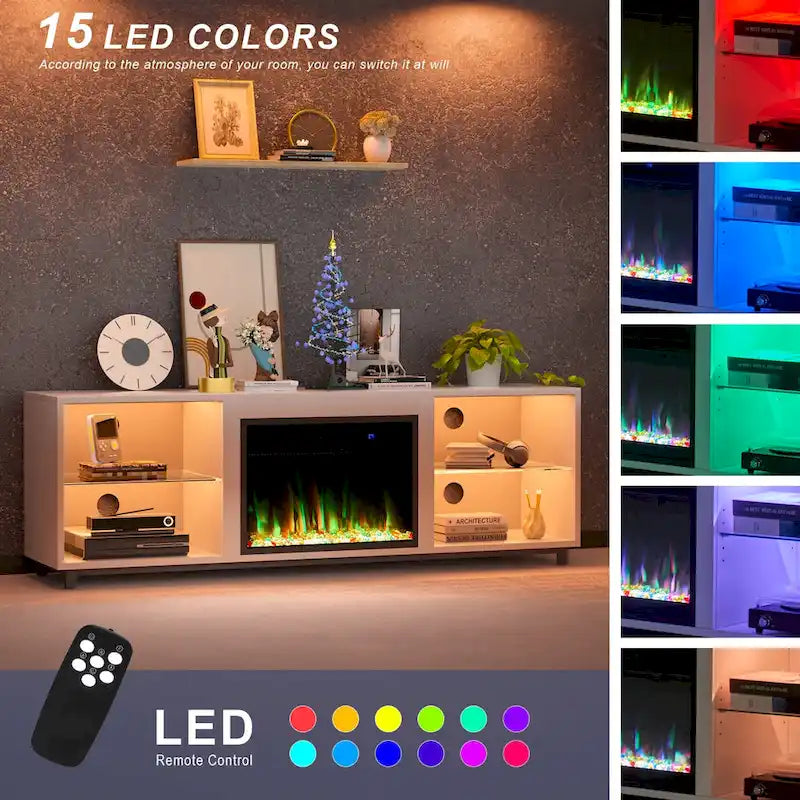 Meuble TV de 173 cm avec cheminée électrique encastrable de 58 cm