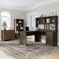 Bureau en L de 60W avec huche, classeur et bibliothèque