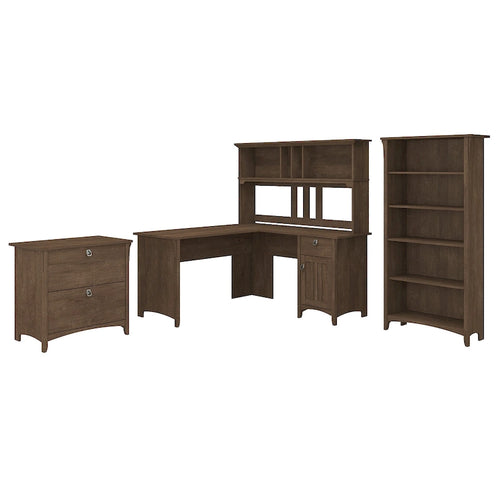 Bureau en L de 60W avec huche, classeur et bibliothèque
