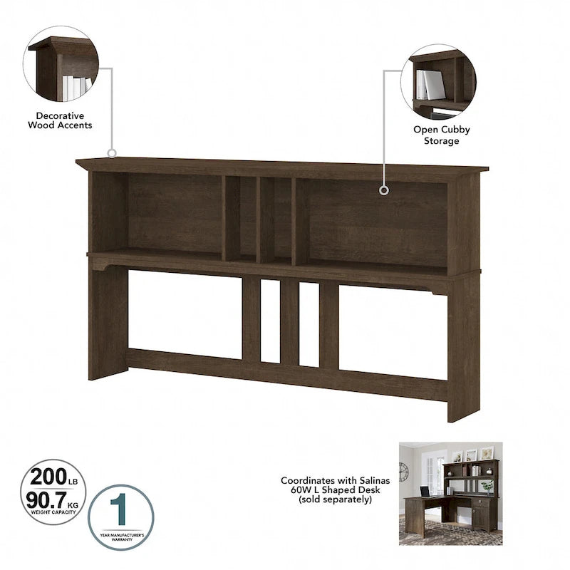 Bureau en L de 60W avec huche, classeur et bibliothèque
