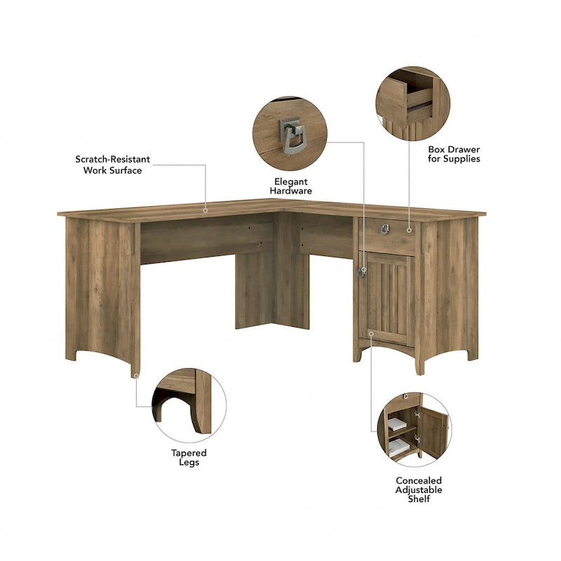 Bureau en L de 60W avec huche, classeur et bibliothèque