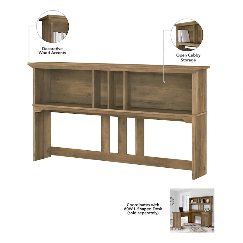 Bureau en L de 60W avec huche, classeur et bibliothèque