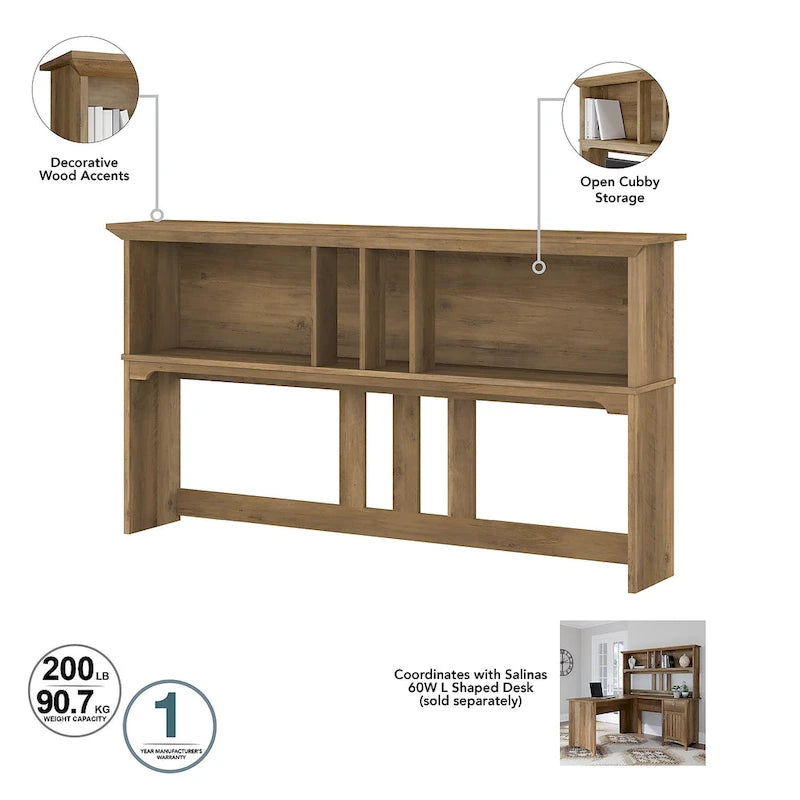 Bureau en L de 60W avec huche, classeur et bibliothèque